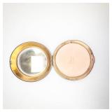 Powder Compact - Vintage Round Black Lacquer With Multicolor Rhinestone Centerpiece