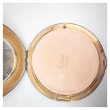 Powder Compact - Vintage Round Black Lacquer With Multicolor Rhinestone Centerpiece