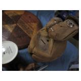 Wood and ceramic figures wolf mug, ...