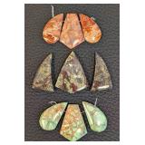 Set of 9 Large Stone Pendant Beads Assorted Colors including Jasper Cabochons and Chrysocolla