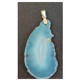Pair of Agate Slice Dyed Pendants, Blue and Pink