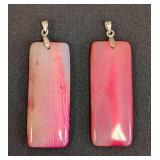 Pair of Pink Dyed Lace Agate Pendants
