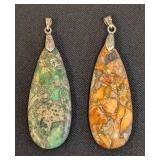 Pair of Oval Jasper Stone Pendants