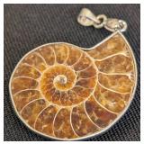 Fossilized Ammonite Pendant with Silver Tone Setting