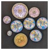 Set of 9 Czech Glass Buttons with Dragonfly and Unicorn Designs