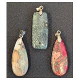 Set of 3 Natural Stone Pendant Charms including an Imperial Jasper Stone Pendant