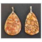 Pair of Jasper Stone Pendants with Silver-Tone Bails