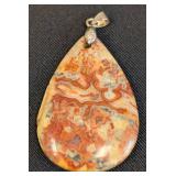 Pair of Jasper Stone Pendants with Silver-Tone Bails