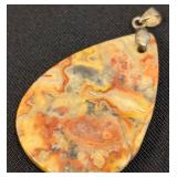 Pair of Jasper Stone Pendants with Silver-Tone Bails