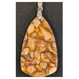 Pair of Jasper Stone Pendants with Silver-Tone Bails