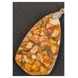 Pair of Jasper Stone Pendants with Silver-Tone Bails