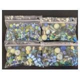 4 Bags of Assorted Glass Beads in Blue and Green Tones