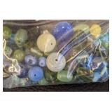 4 Bags of Assorted Glass Beads in Blue and Green Tones