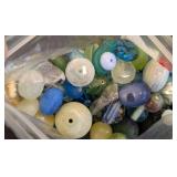 4 Bags of Assorted Glass Beads in Blue and Green Tones