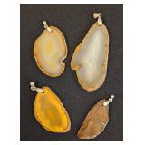 Set of 4 Polished Stone Slice Pendants with Metal Bails