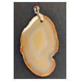 Set of 4 Polished Stone Slice Pendants with Metal Bails