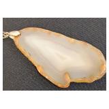 Set of 4 Polished Stone Slice Pendants with Metal Bails