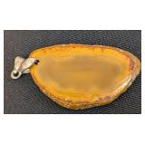 Set of 4 Polished Stone Slice Pendants with Metal Bails