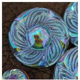Set of 13 Blue Czech Glass Buttons with Ornate Pattern