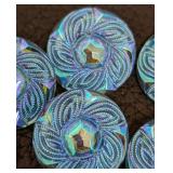 Set of 13 Blue Czech Glass Buttons with Ornate Pattern