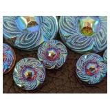 Set of 13 Blue Czech Glass Buttons with Ornate Pattern