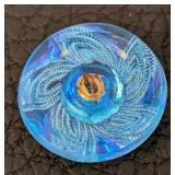 Set of 13 Blue Czech Glass Buttons with Ornate Pattern