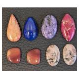 Set of 8 Polished Stone Cabochons Assorted Colors