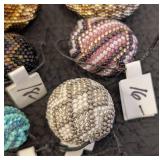 Set of 6 Handcrafted Round Beaded Buttons Assorted Colors