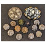 Collection of 15 Vintage Czech Glass Buttons Assorted Designs
