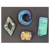Set of 4 Dichroic Glass Pendants with Assorted Shapes
