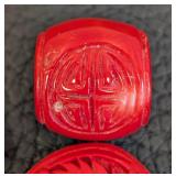 Set of 6 Carved Red Beads - Floral and Symbol Motifs