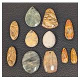 Set of 11 Assorted Drilled Stone Beads including Jasper Stone Pendants
