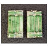 Pair of Czech Art Deco Green Glass Pendants