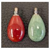 Pair of Sterling Silver and Stone Teardrop Pendants