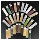W - Collection of 30 Glass Seed Beads Amethyst, Burgundy and Assorted Colors