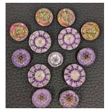 Czech Glass Buttons - 13 Pieces, 1 in. Diameter, Iridescent Purple & Pink