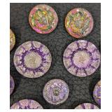 Czech Glass Buttons - 13 Pieces, 1 in. Diameter, Iridescent Purple & Pink