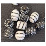 Black & White Glass Bead Lot with Shell Strand - Spiral/Swirl Beads for Jewelry