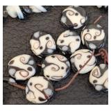 Black & White Glass Bead Lot with Shell Strand - Spiral/Swirl Beads for Jewelry