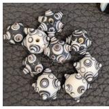 Black & White Glass Bead Lot with Shell Strand - Spiral/Swirl Beads for Jewelry