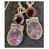 Mystic Topaz Pendant & Earrings Set - Teardrop Rainbow Stones, Silver-Tone