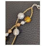 Art Glass Beaded Necklace with Leaf Pendant - 18-Inch Long