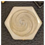 Studio Beads Three Vintage Brooches Set - Painted Oval Scene, Black Geometric Fan & Hexagon