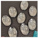 Assorted Vintage Glass Jewels - Coin Cabochons, Teal Squares, Pink Discs, Marquise Shapes