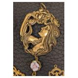 Gold-Tone Brass Jewelry Findings Lot - 4 Openwork Oval Frames, Central Portrait Pendant