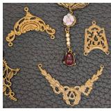 Gold-Tone Brass Jewelry Findings Lot - 4 Openwork Oval Frames, Central Portrait Pendant