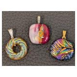Three Dichroic Art Glass Pendants – 1-Inch Round Max, Assorted Colors