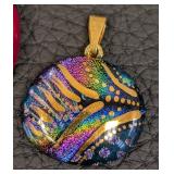 Three Dichroic Art Glass Pendants – 1-Inch Round Max, Assorted Colors