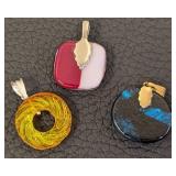 Three Dichroic Art Glass Pendants – 1-Inch Round Max, Assorted Colors