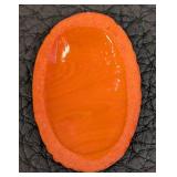 11 Floral Glass Cabochons - Orange Floral Carved Pattern